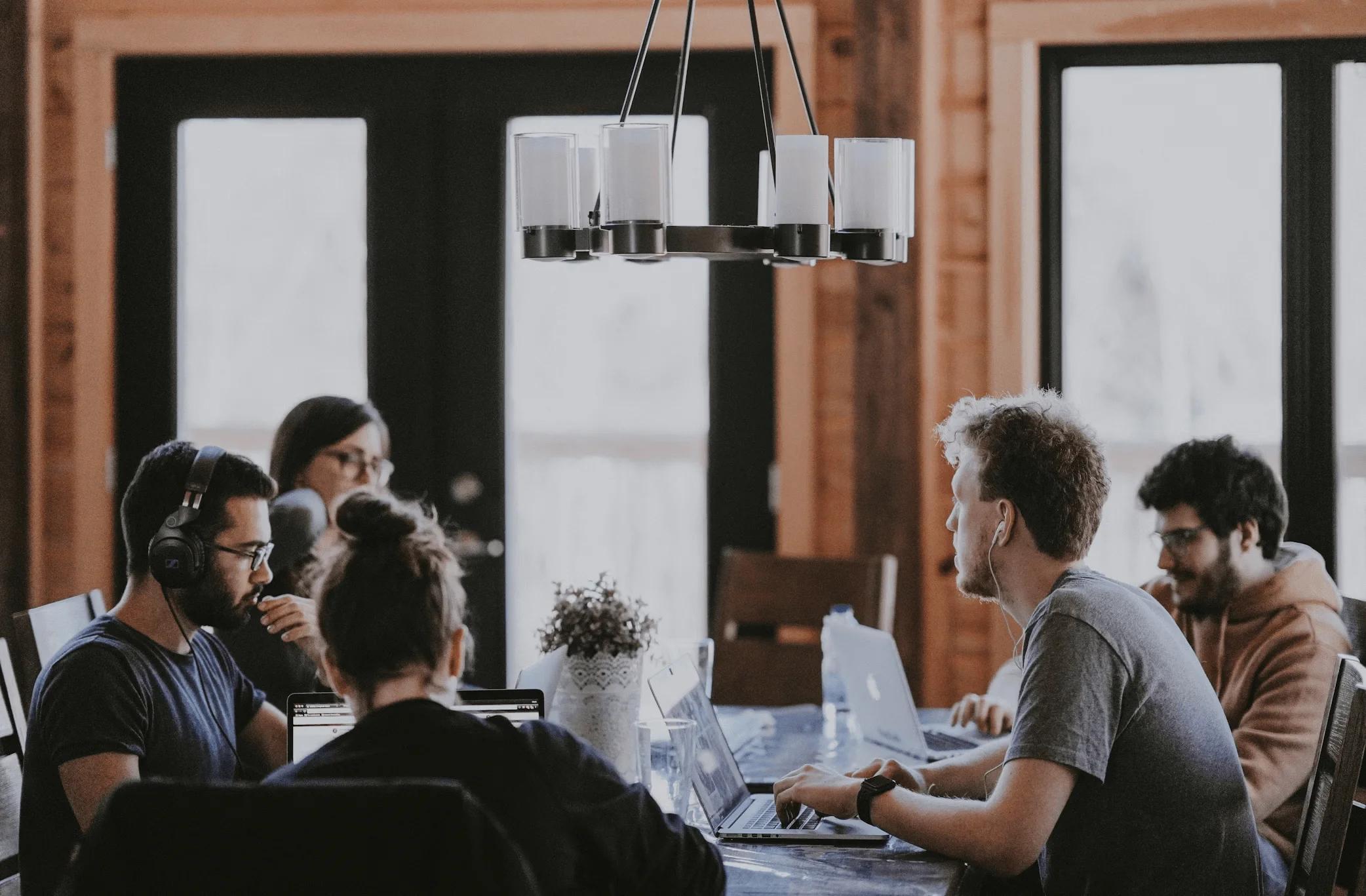 Team working together on project in an office